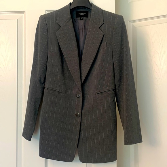 Express Stretch gray stripe 2-button blazer jacket with pockets size 1/2 - Picture 1 of 3